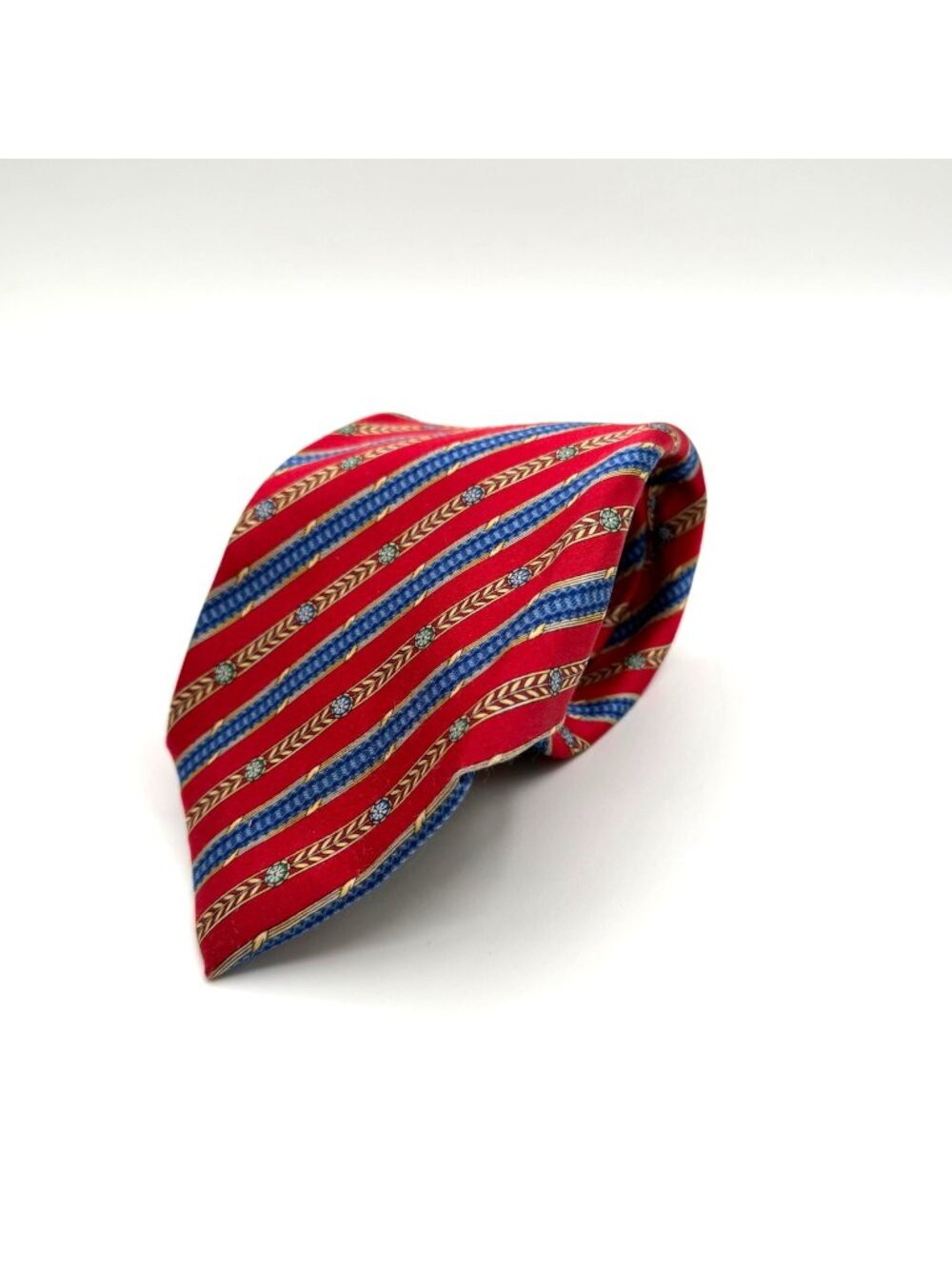 Faberge Red/Blue/Gold Striped Print 100% Silk Tie 60" x 4"